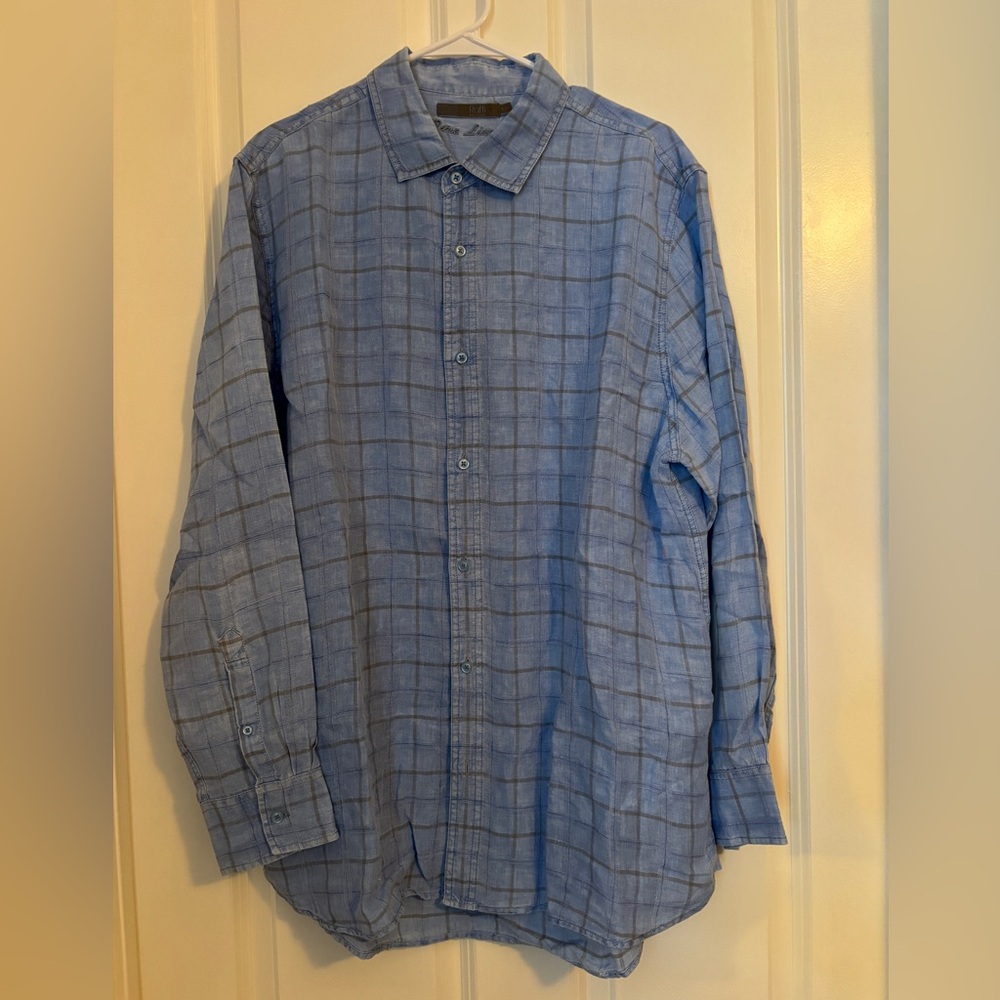Raffi - Men’s Light Blue Plaid Linen Shirt.  Size XL.